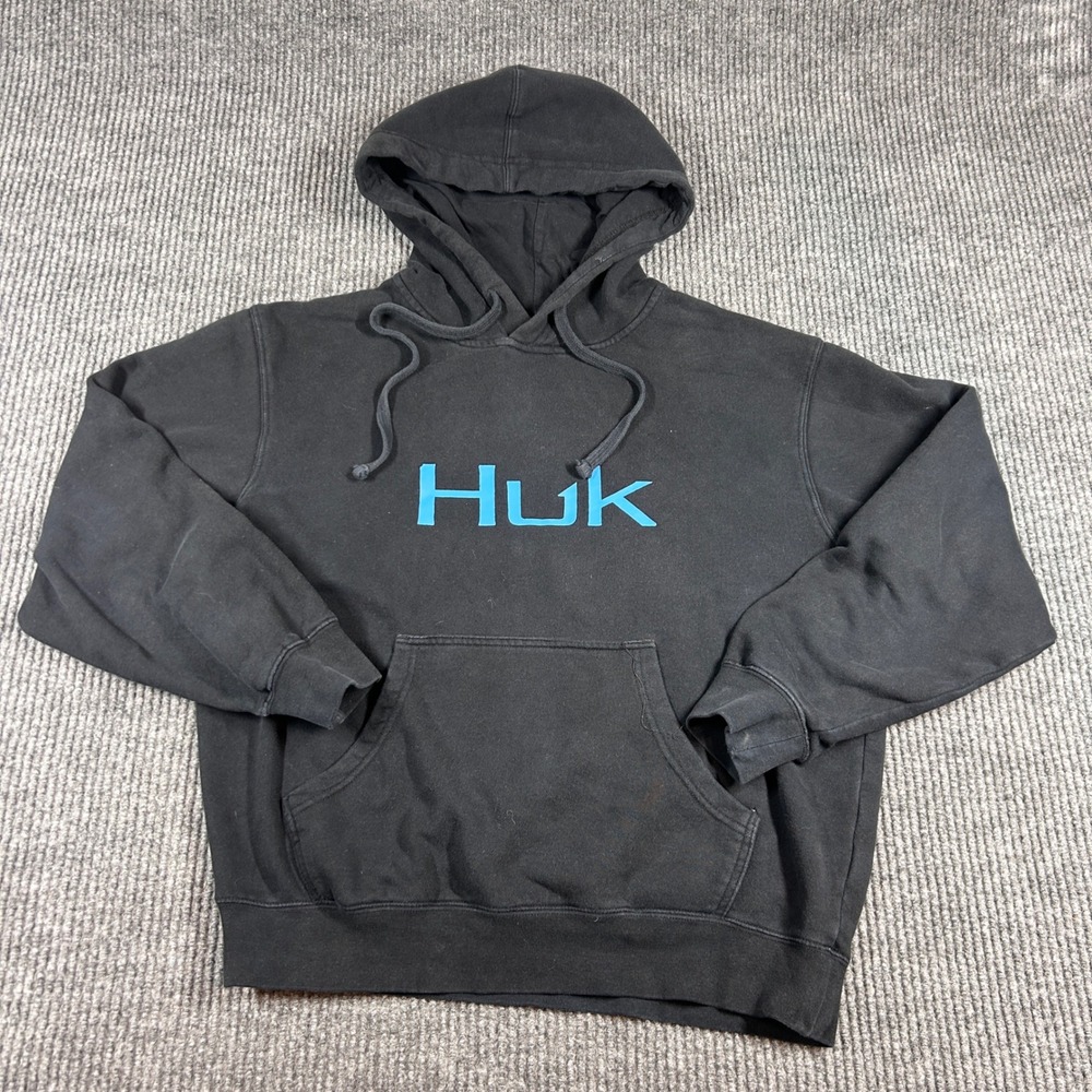 Huk Hooide Men's S Logo Black Blue Fishing Performance Pullover‎ Sweatshirt